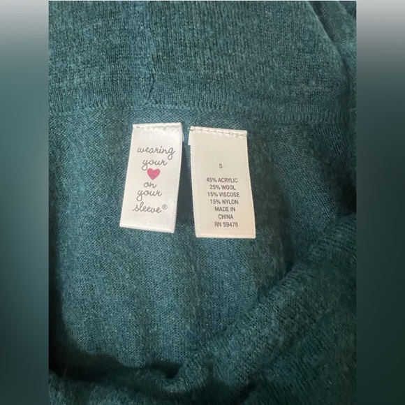 Womens Cowl Neck Sweater S Teal wool blend short sleeve button accent layering - Picture 7 of 10